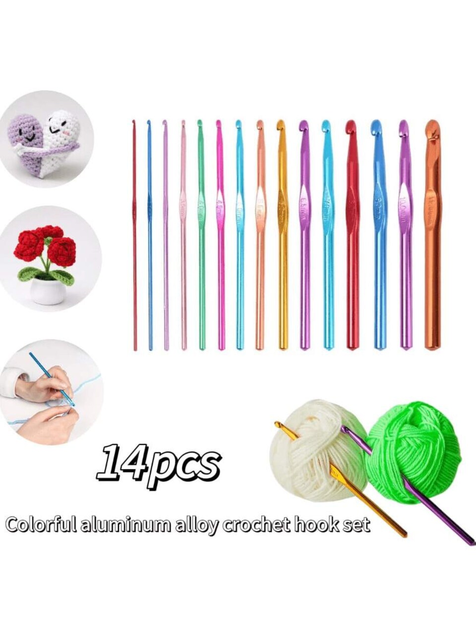 14-Piece Colorful Aluminum Crochet Hook Set 2-10 Mm Knitting Needles, Suitable For Beginners, Single-Head Knitting Crochet DIY Tools, Sweater Scarf Needles